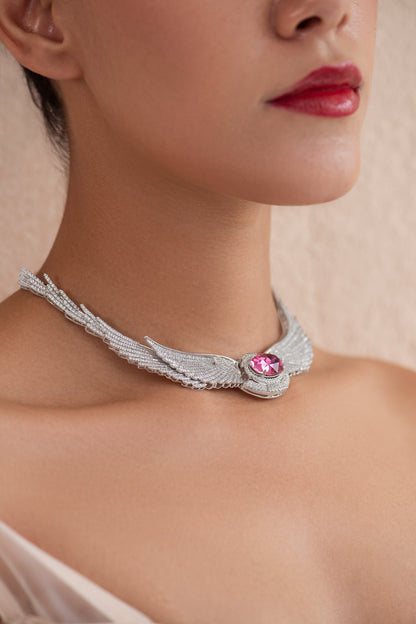 Stone Studded Angel Wings Necklace 