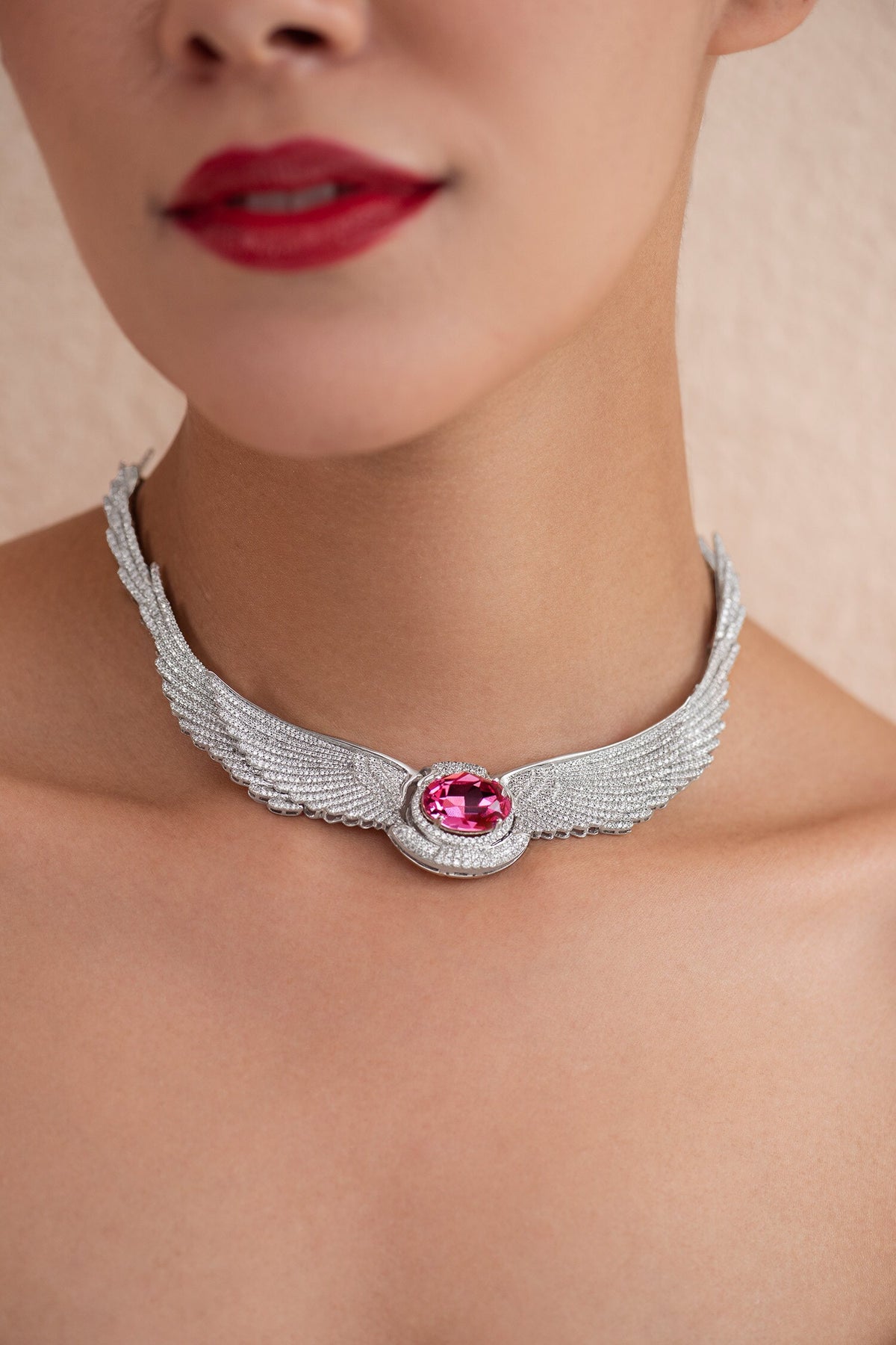 Stone Studded Angel Wings Necklace 
