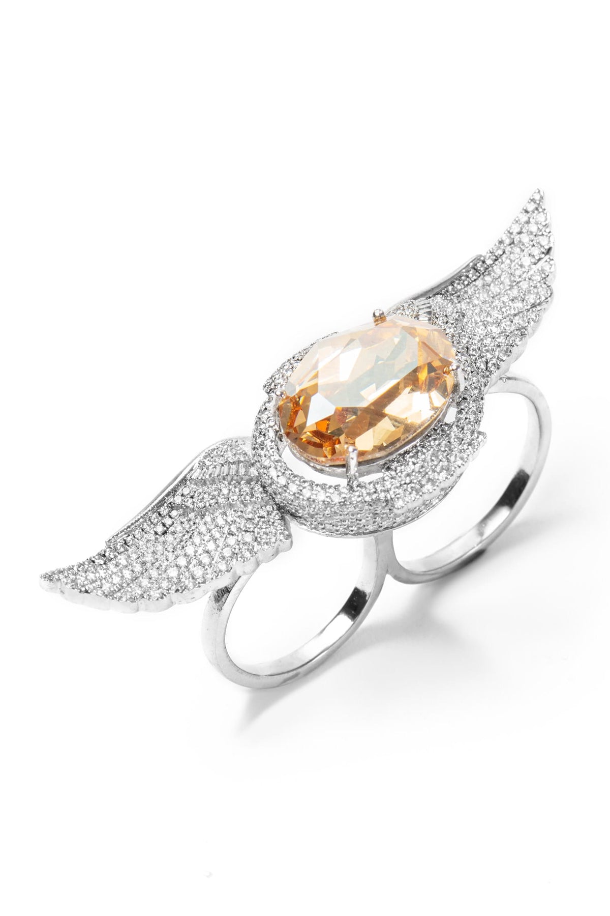 Stone Studded Angel Wings Ring 