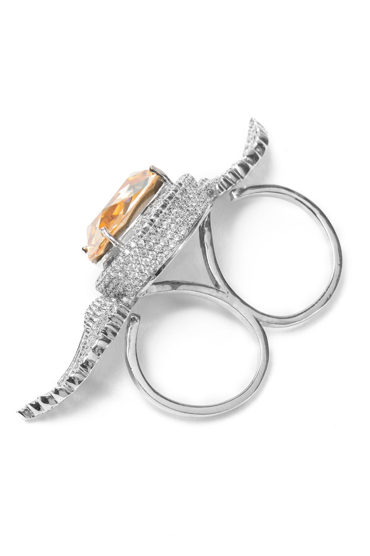 Stone Studded Angel Wings Ring 