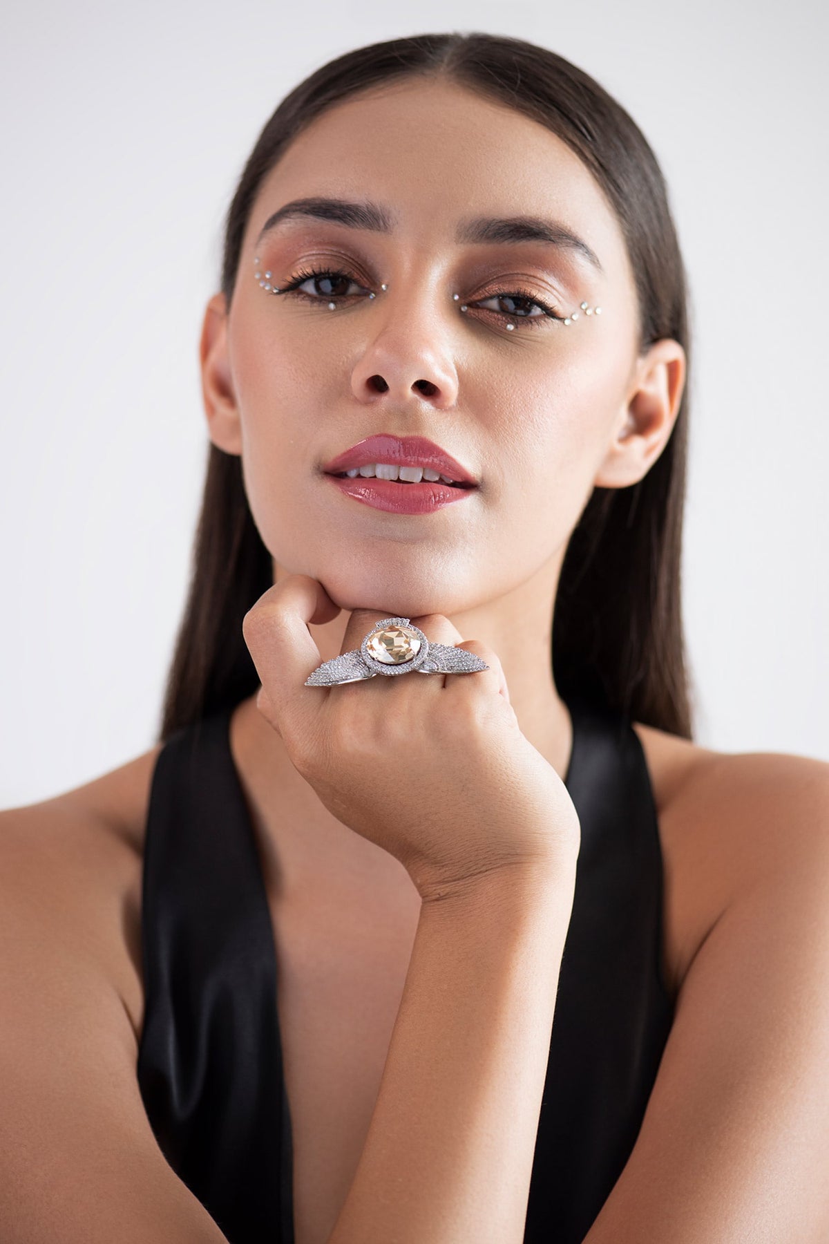 Stone Studded Angel Wings Ring 