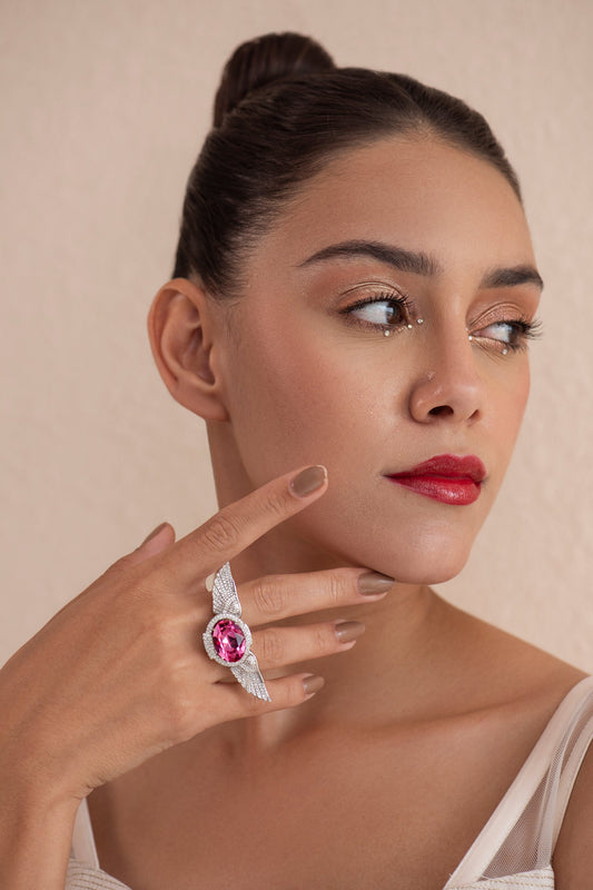 Stone Embellished Angel Wings Ring 