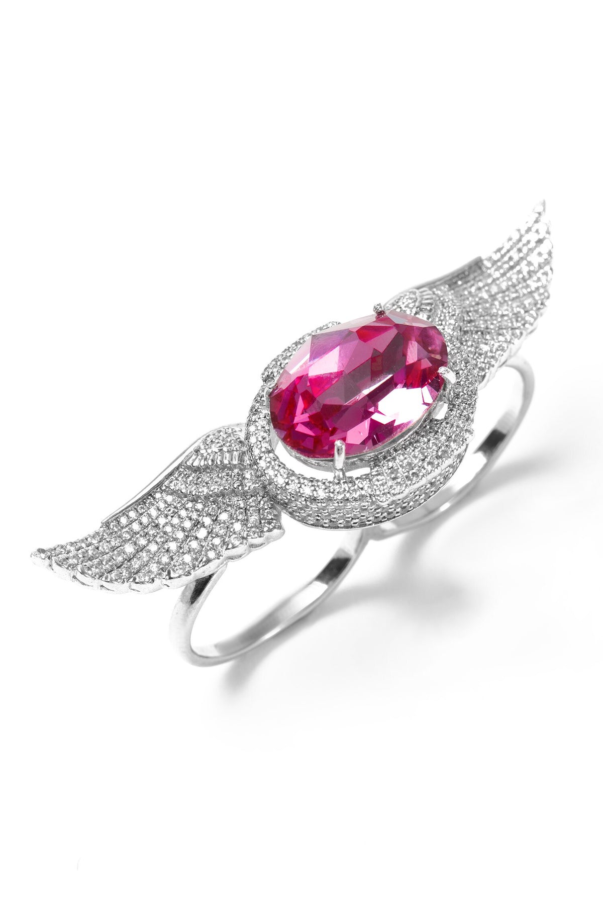 Stone Embellished Angel Wings Ring 