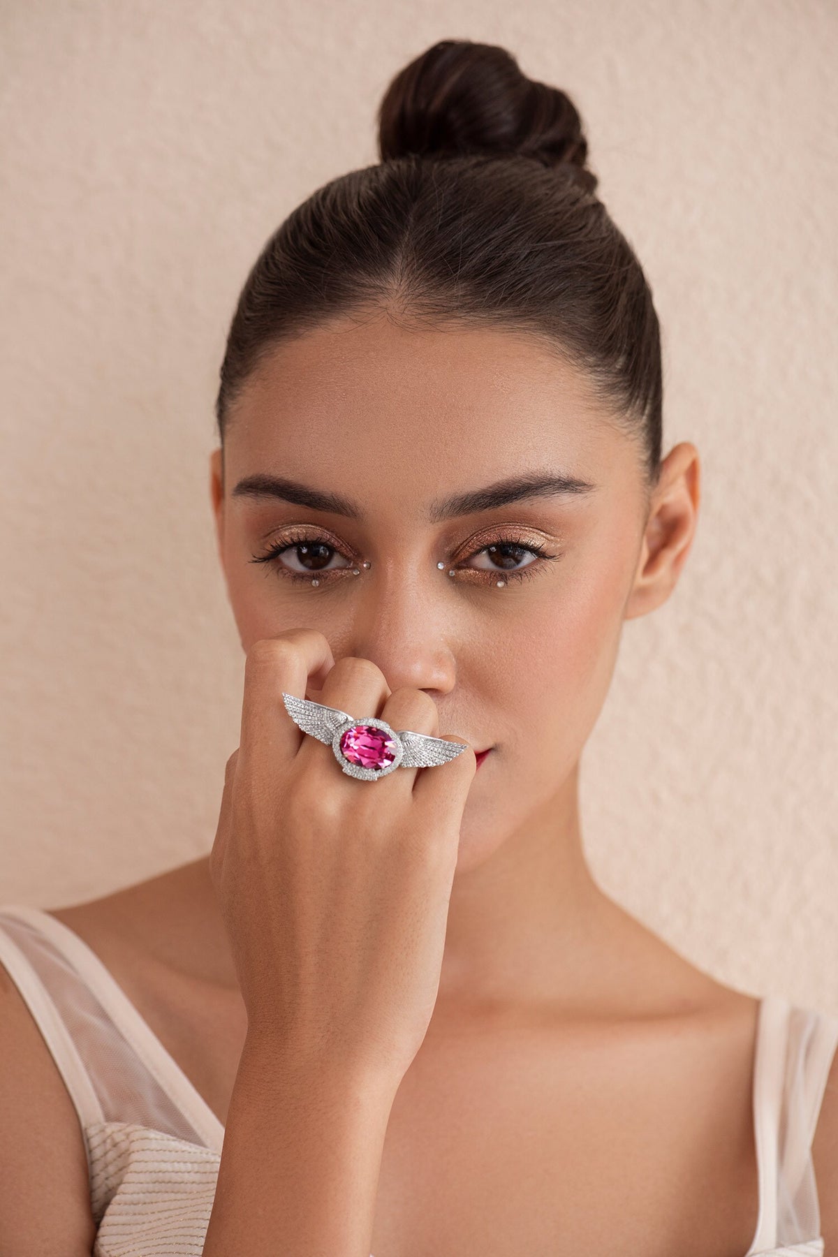 Stone Embellished Angel Wings Ring 