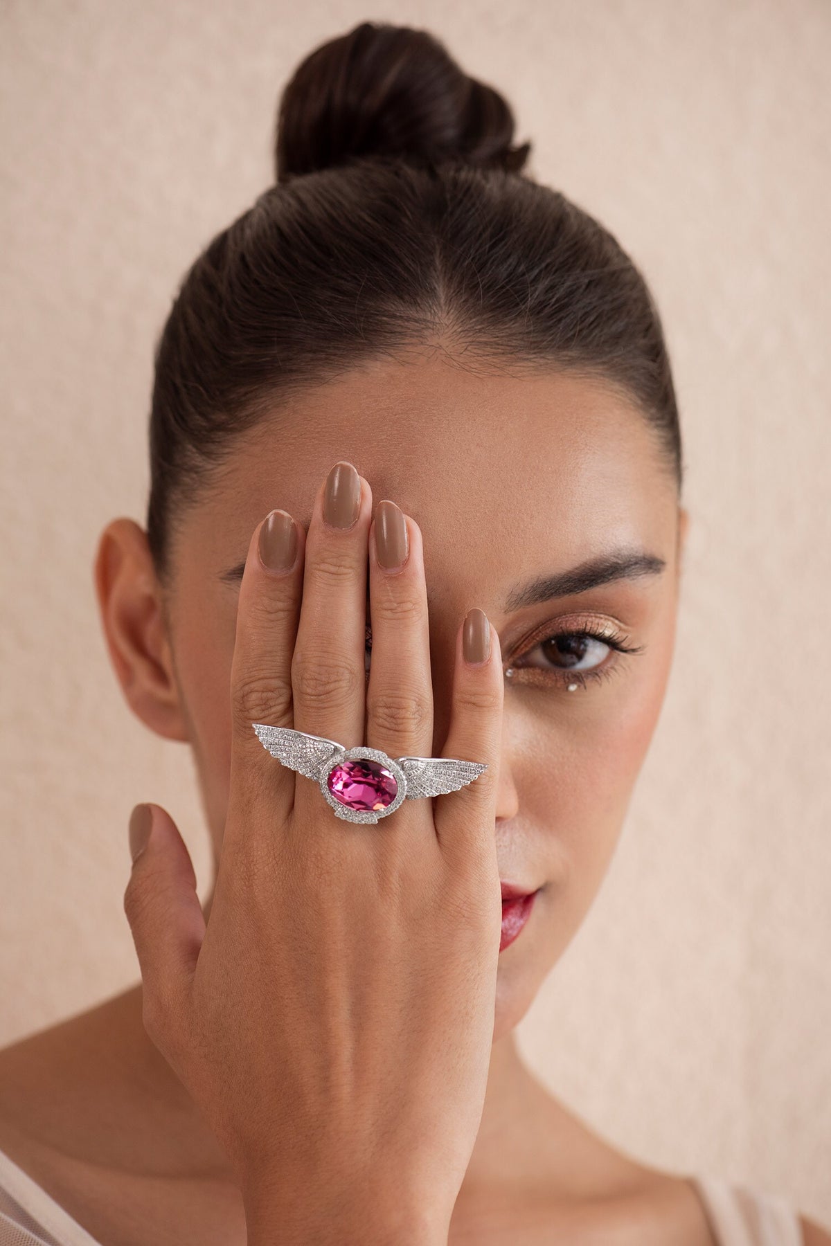 Stone Embellished Angel Wings Ring 