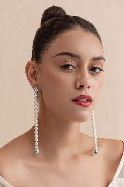 Swarovski Pearl Embellished Long Earrings 