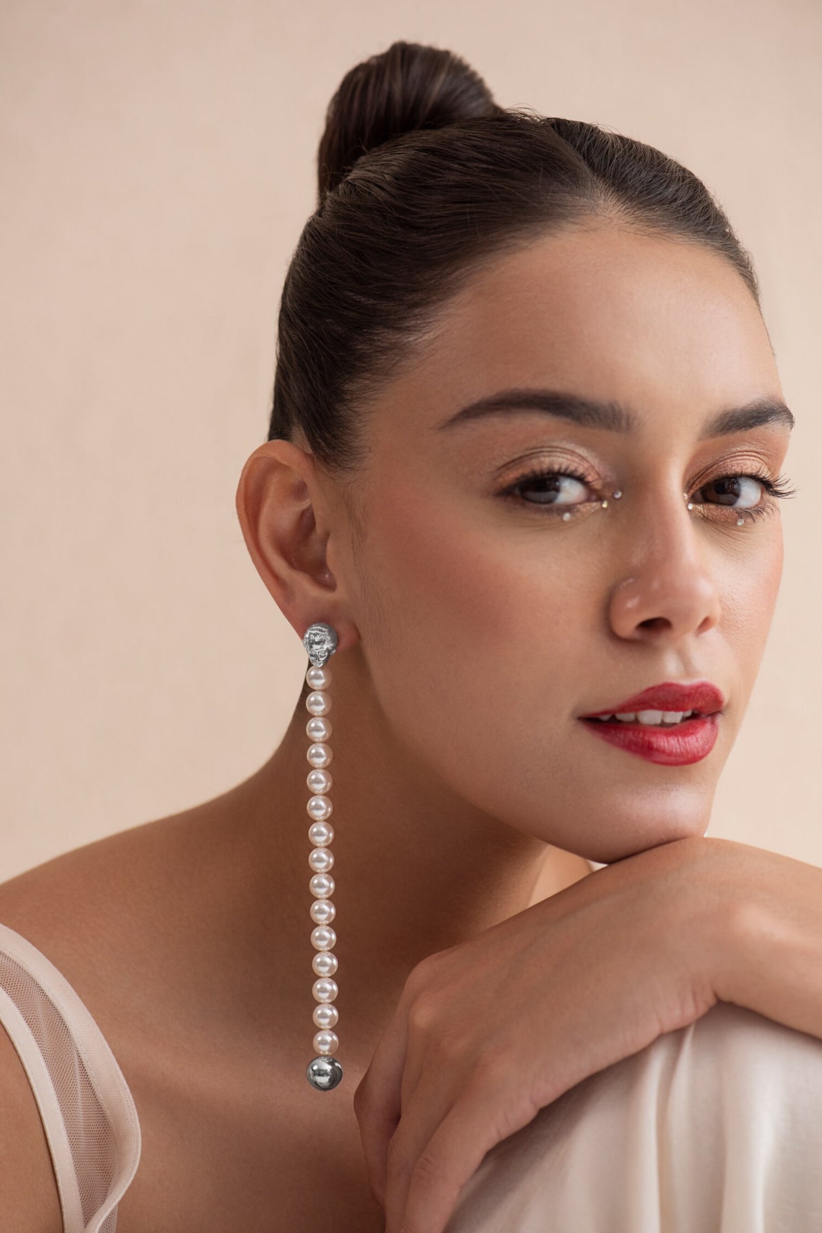 Swarovski Pearl Embellished Long Earrings 