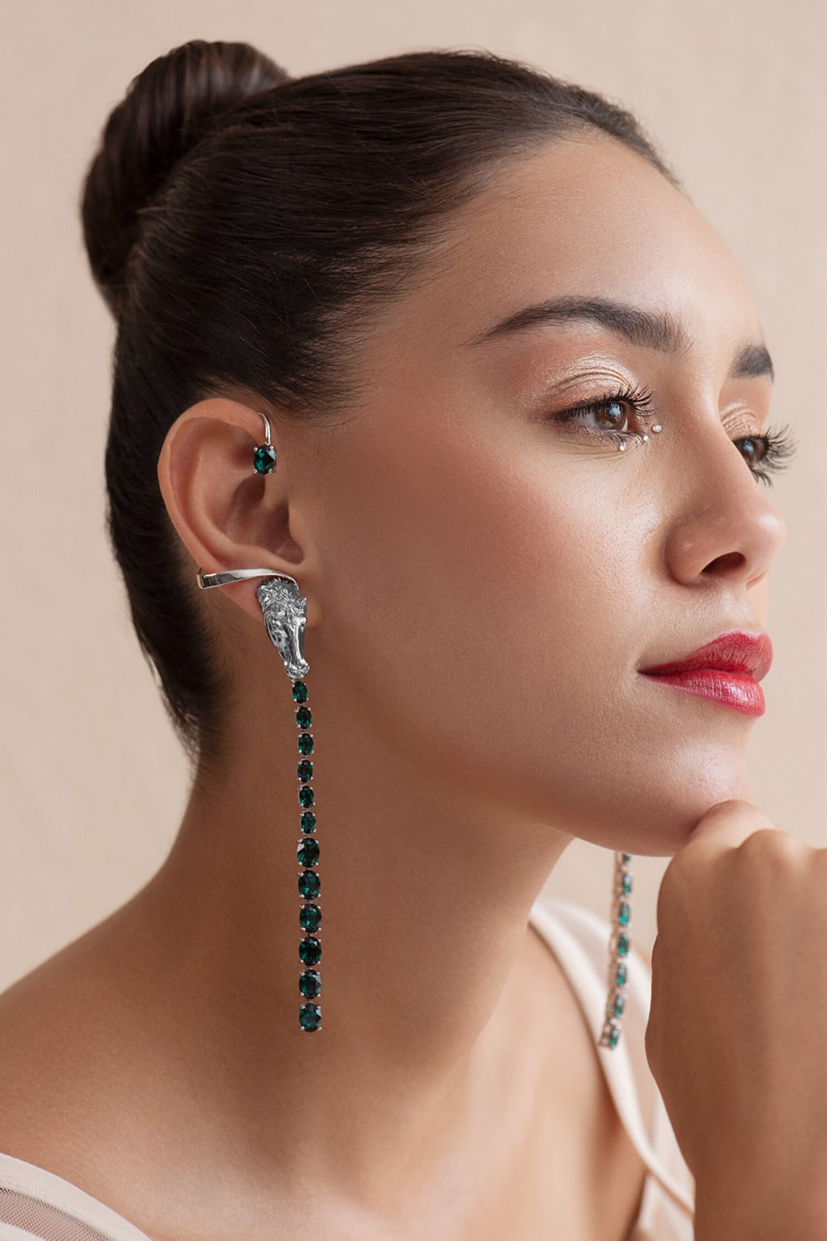 Horse Carved Work Dangler Ear Cuffs 