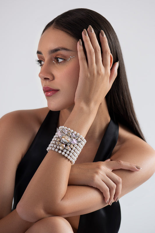 Swarovski Stone & Pearl Embellished Cuff 