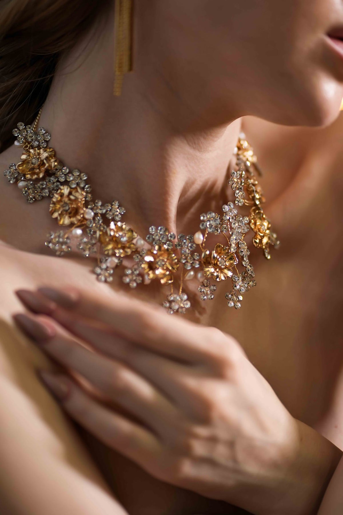 Faith Rhinestone Embellished Floral Necklace 