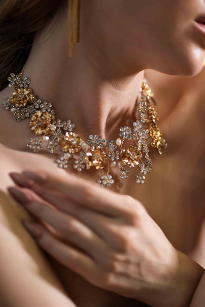 Faith Rhinestone Embellished Floral Necklace 