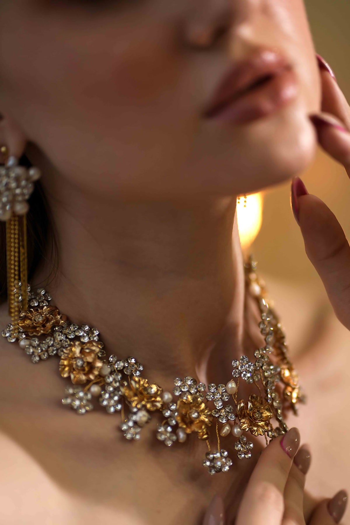 Faith Rhinestone Embellished Floral Necklace 