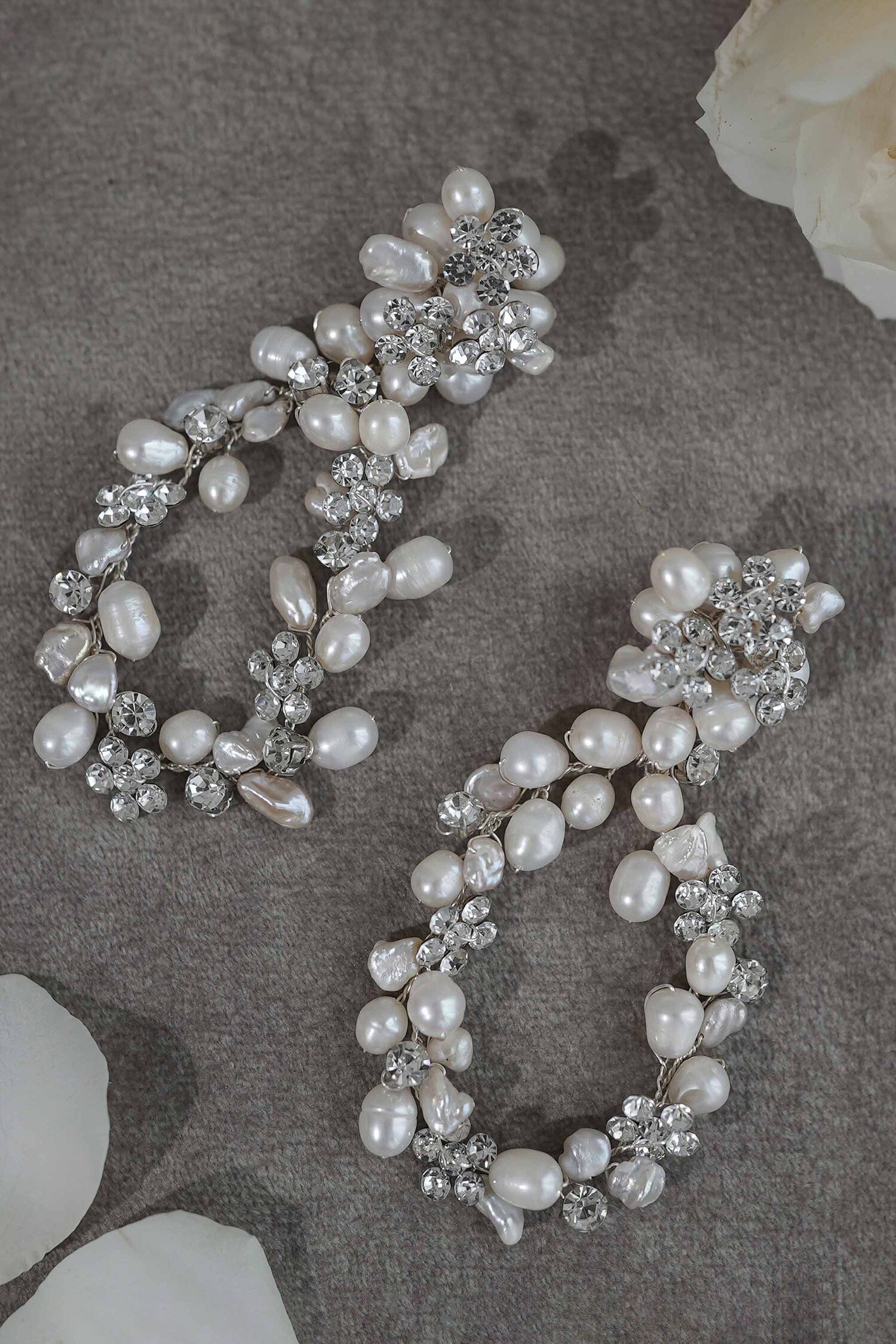 Kiara Floral Pattern Pearl Embedded Earrings 