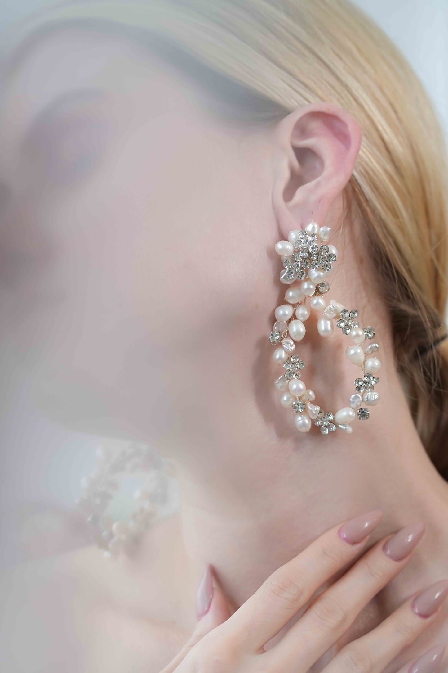Kiara Floral Pattern Pearl Embedded Earrings 