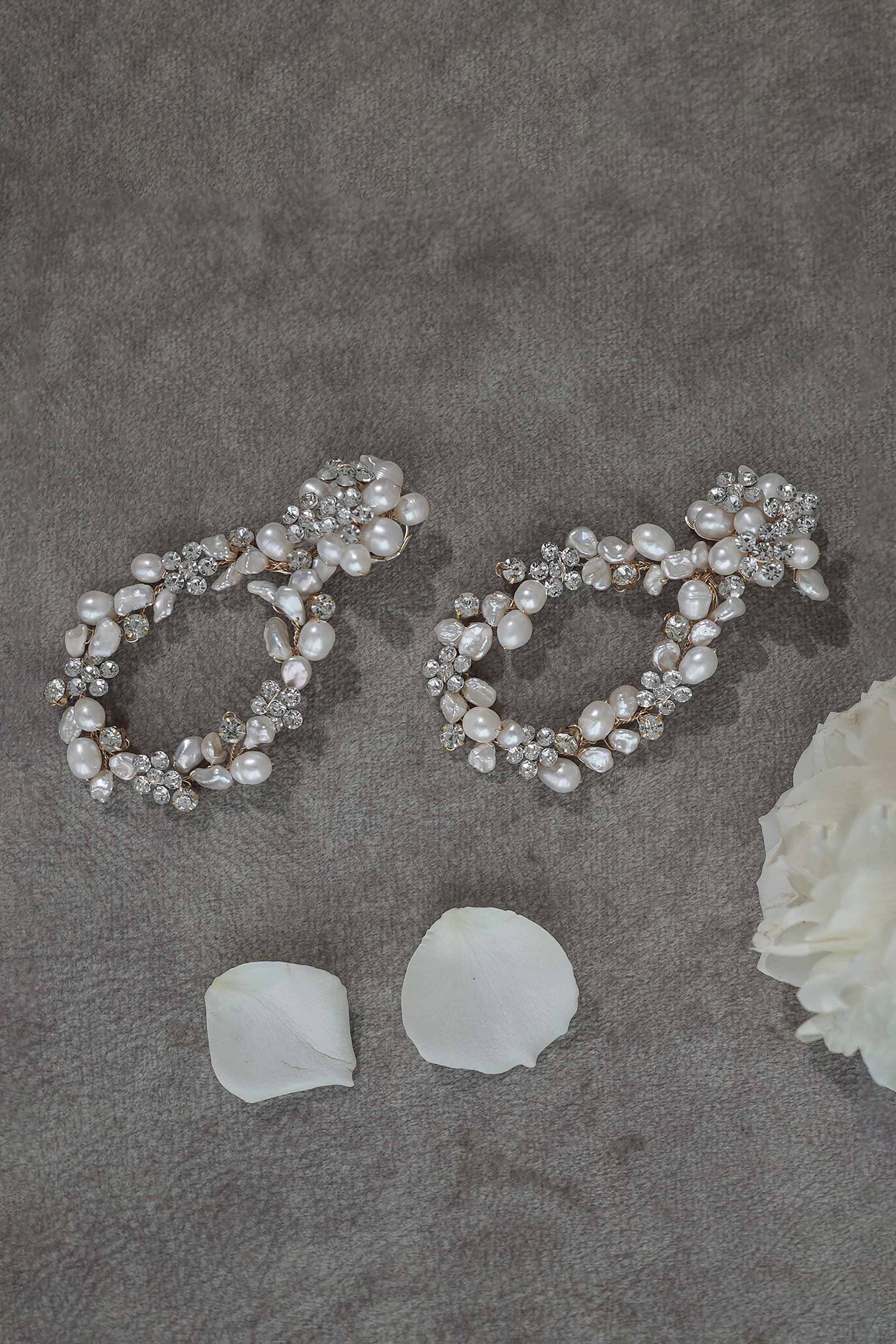 Kiara Floral Pattern Pearl Embedded Earrings 