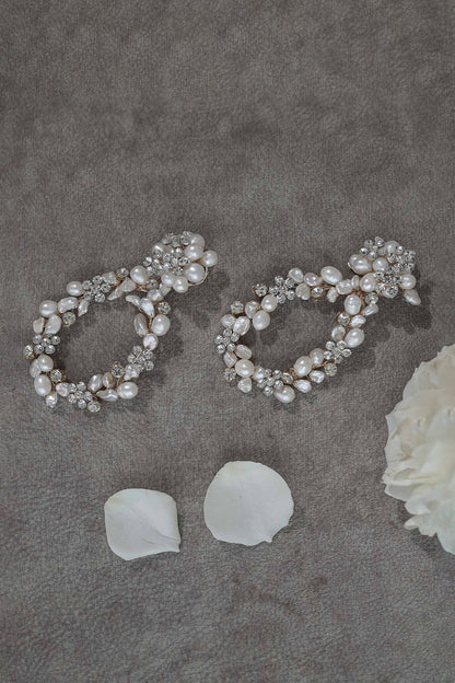 Kiara Floral Pattern Pearl Embedded Earrings 