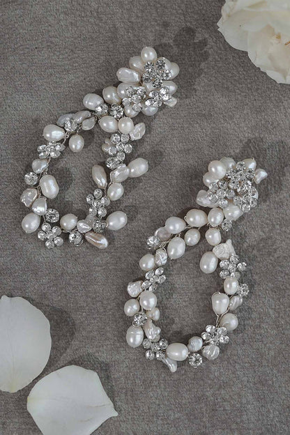 Kiara Floral Pattern Pearl Embedded Earrings 
