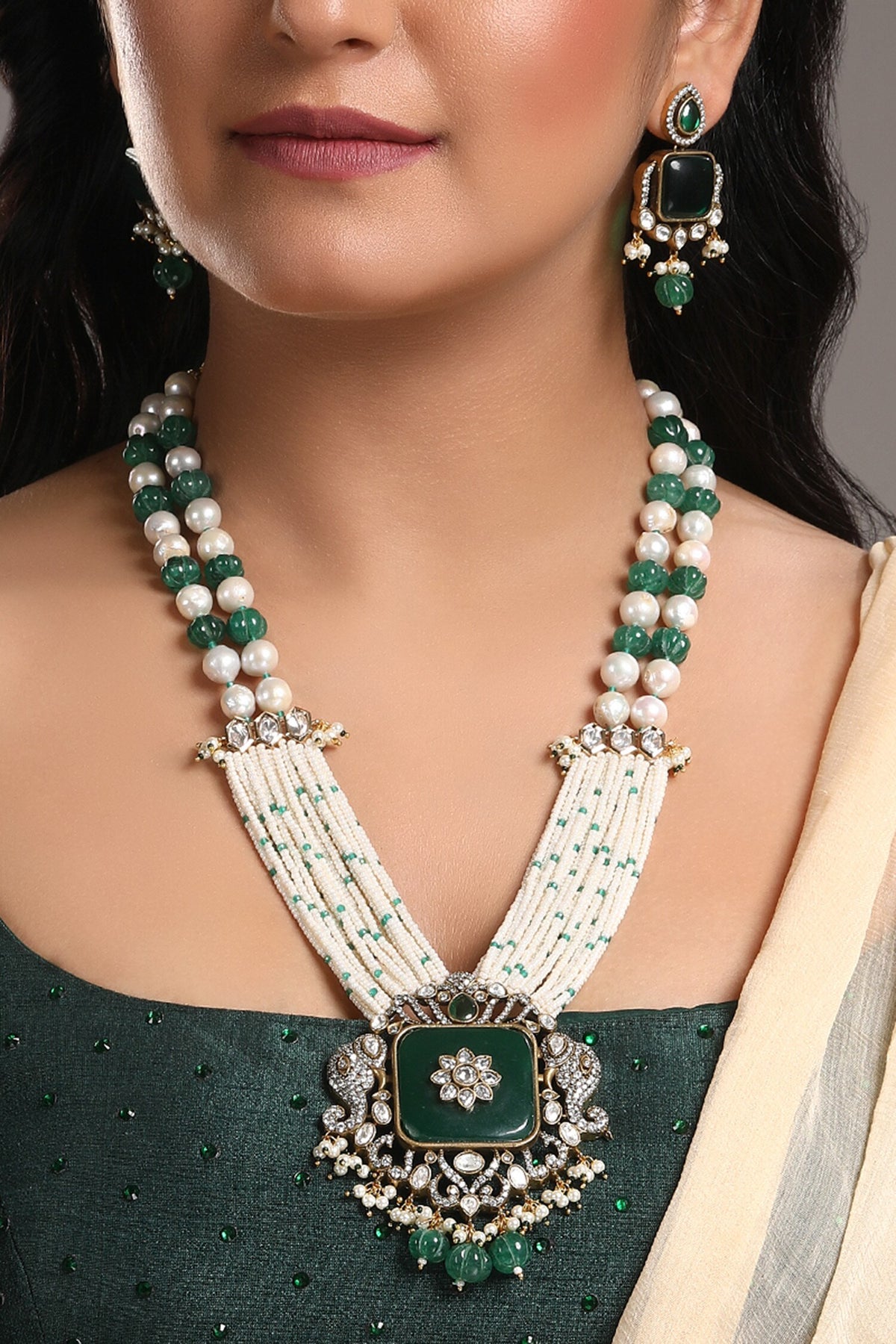 Floral Kundan Embellished Necklace Set 