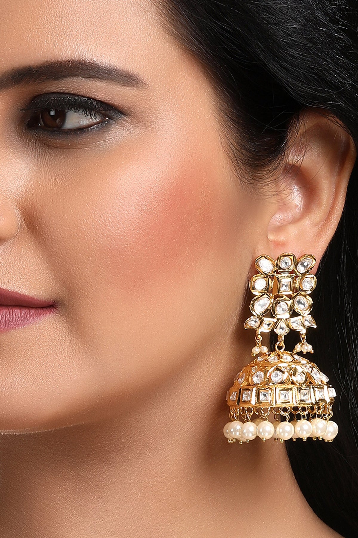 Carved Kundan Embellished Jhumkas 