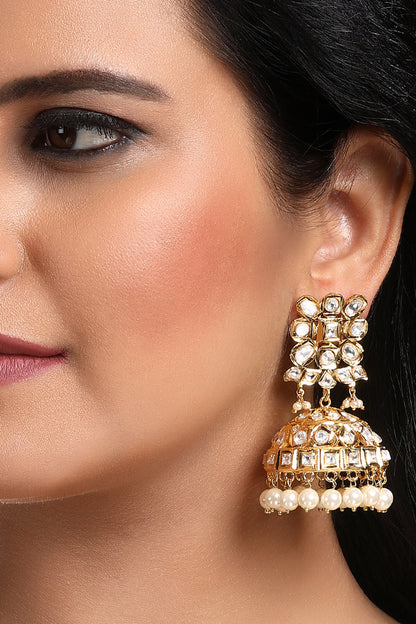 Carved Kundan Embellished Jhumkas 