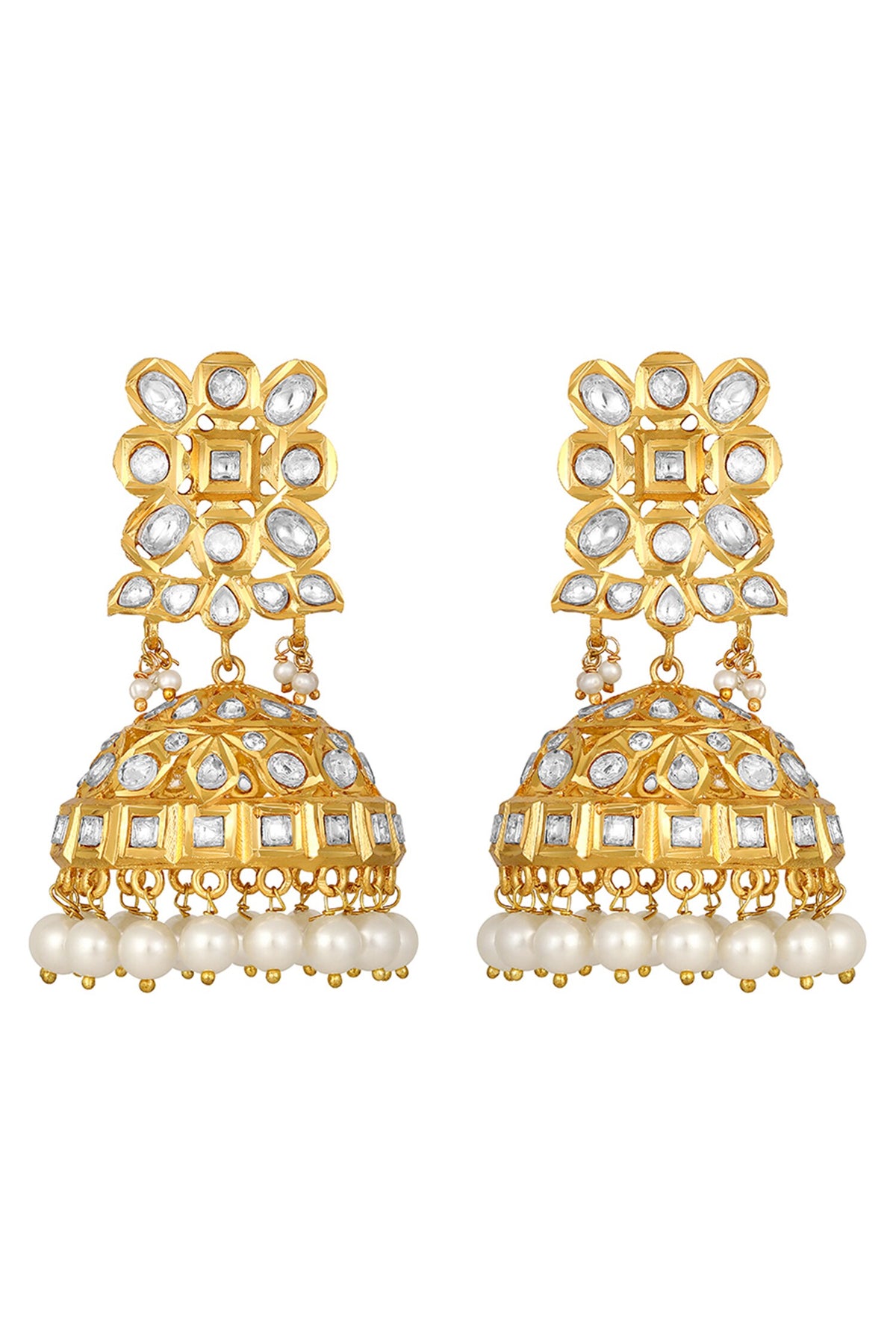 Carved Kundan Embellished Jhumkas 