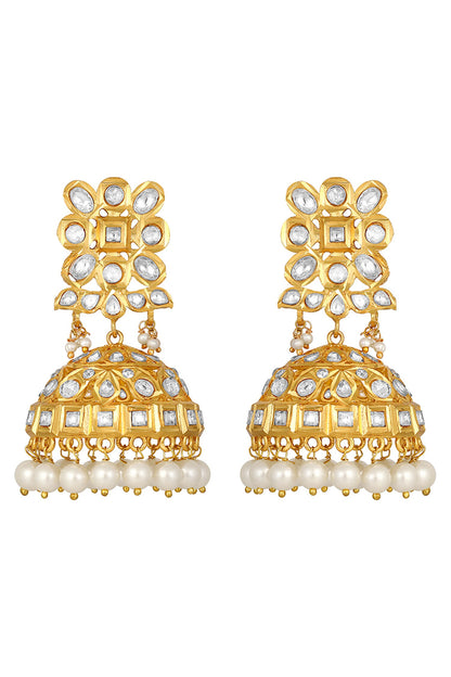 Carved Kundan Embellished Jhumkas 