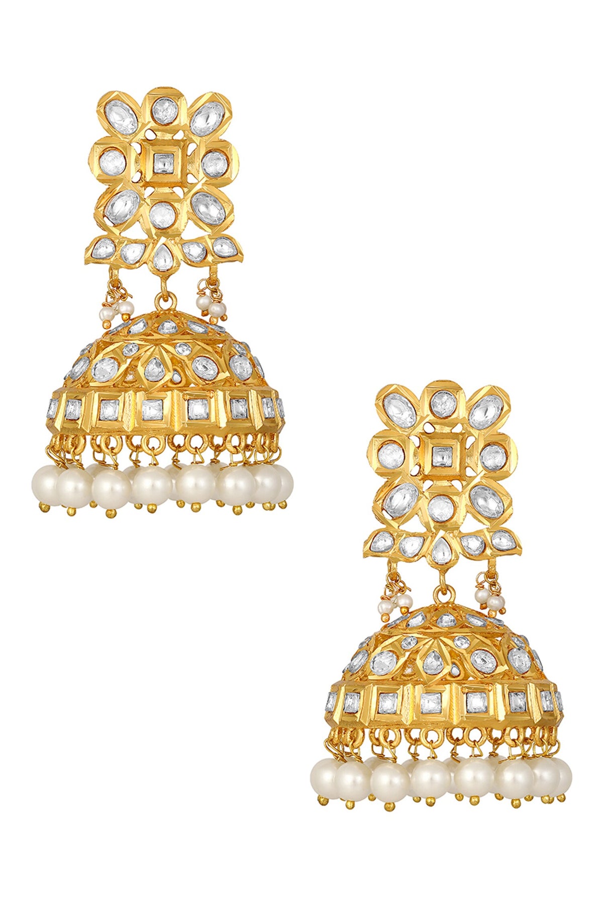 Carved Kundan Embellished Jhumkas 