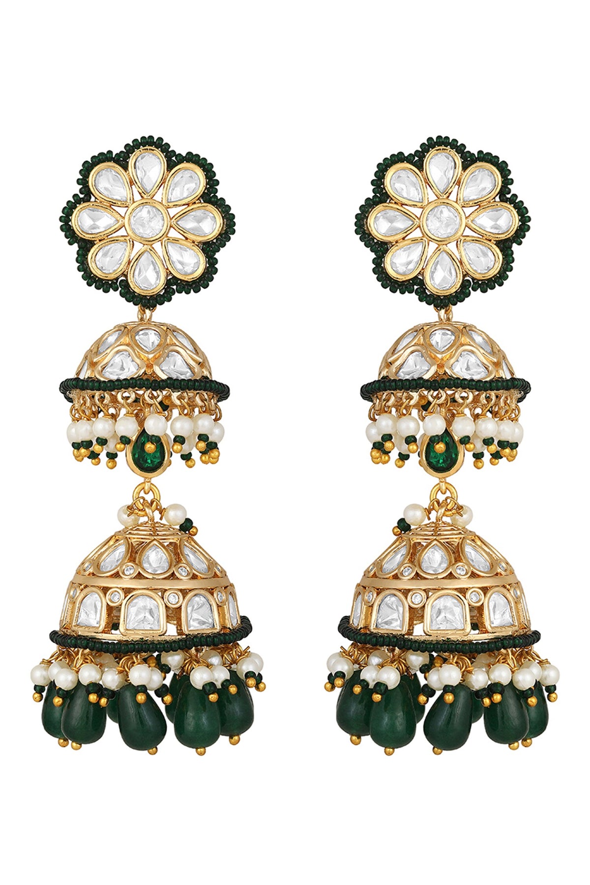 Floral Carved Embellished Jhumkas 