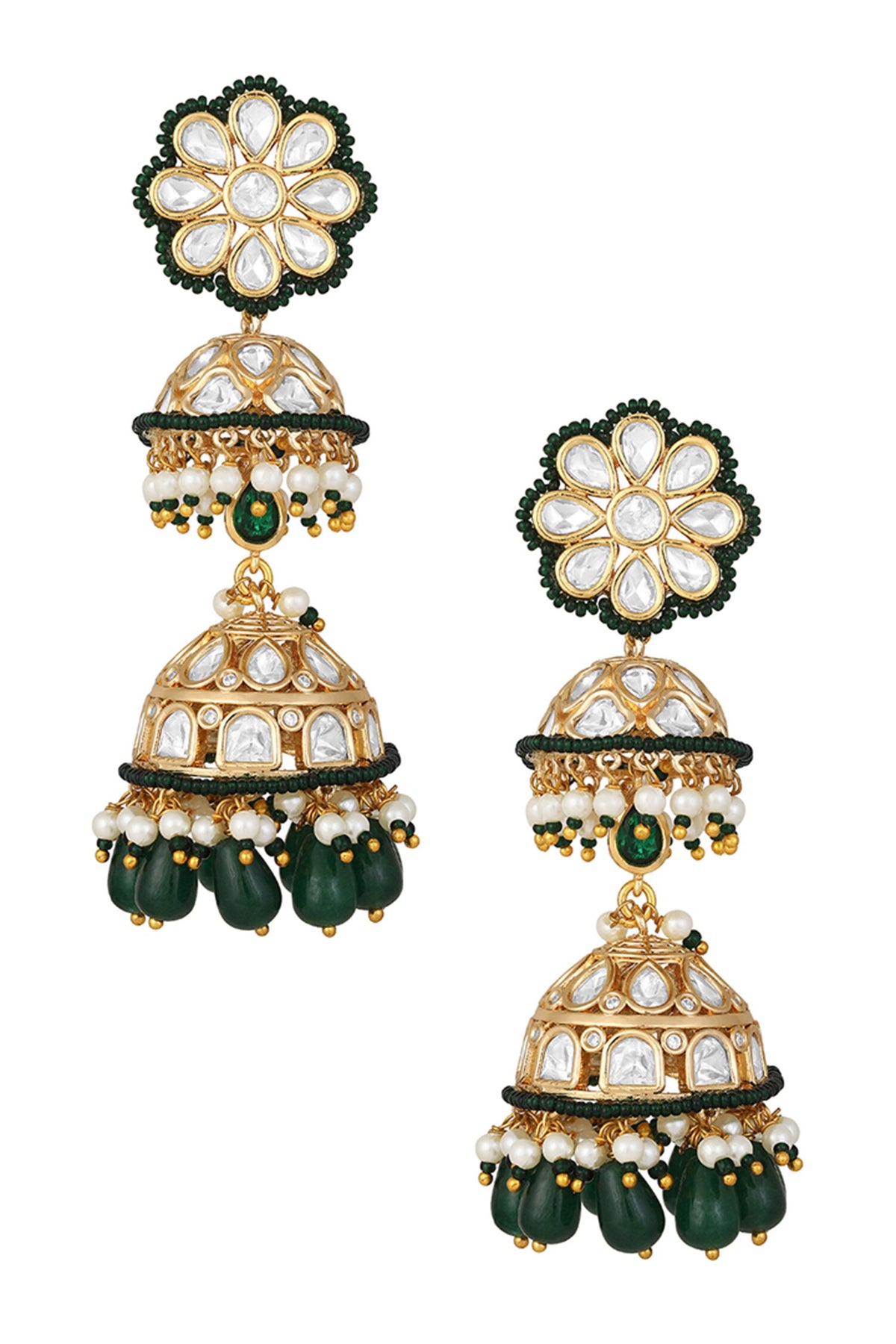 Floral Carved Embellished Jhumkas 