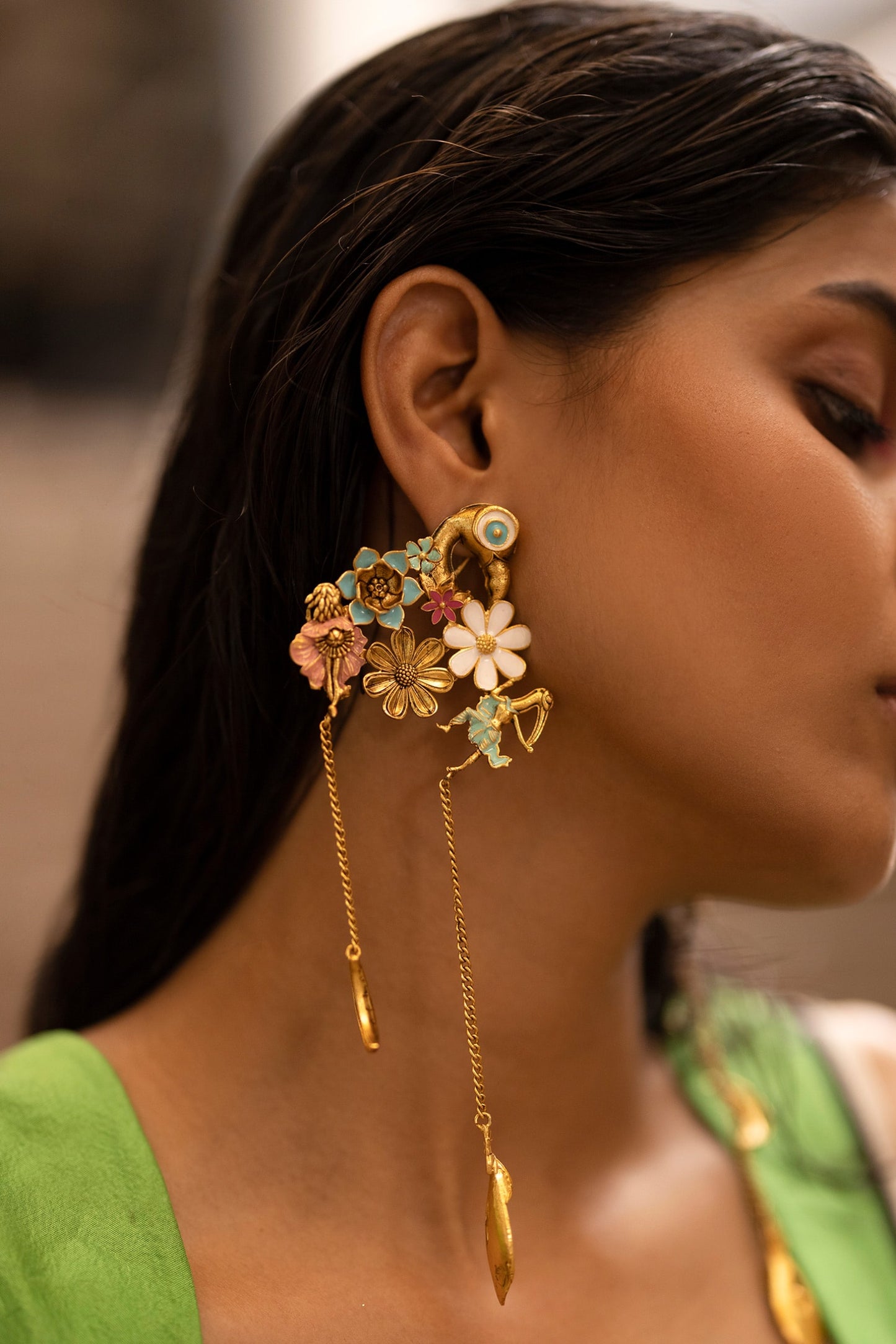 Blooming Carved Long Earrings 