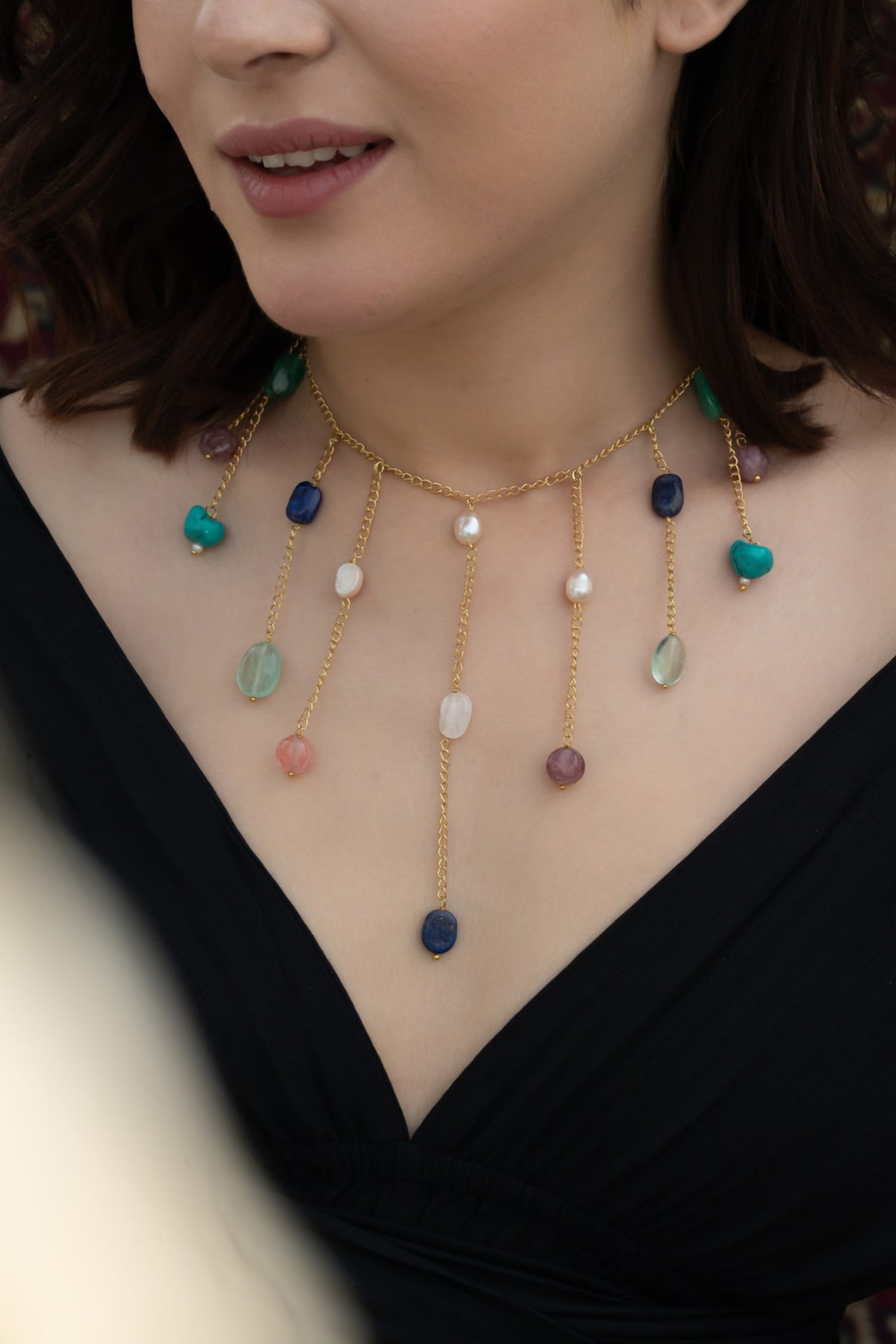 Natural Stone Embellished Necklace 
