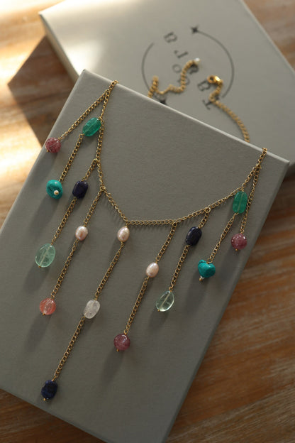 Natural Stone Embellished Necklace 