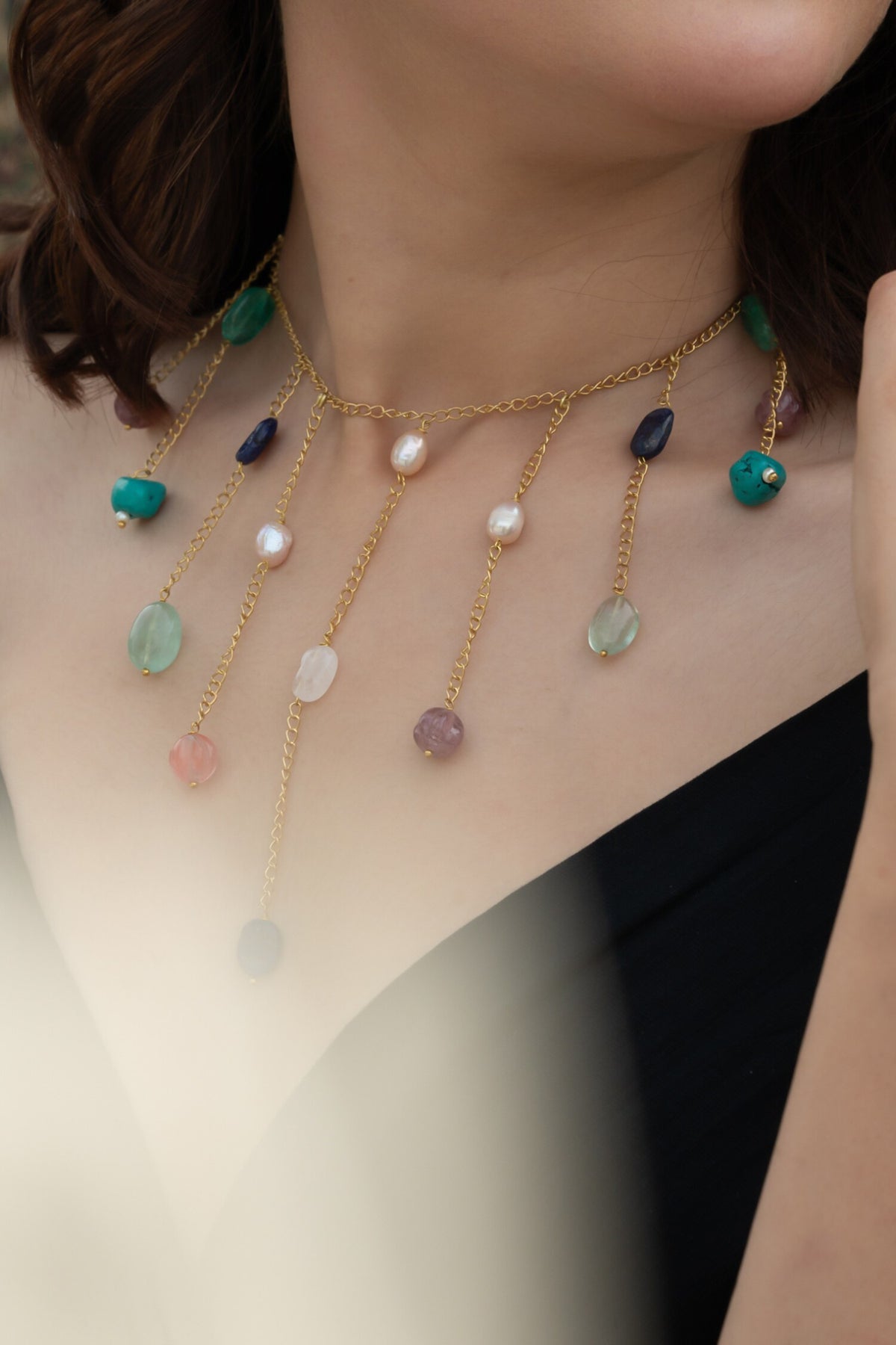 Natural Stone Embellished Necklace 