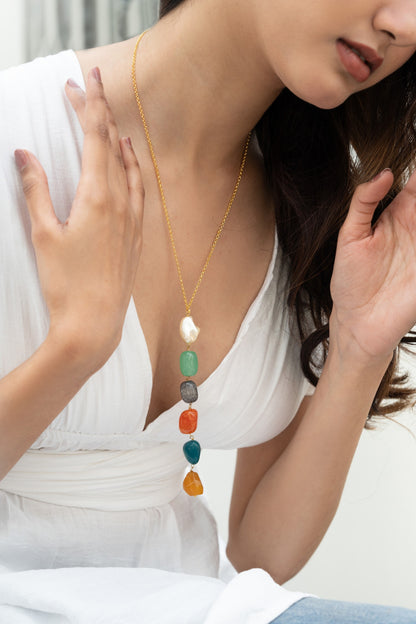Natural Stone Embellished Pendant Necklace 