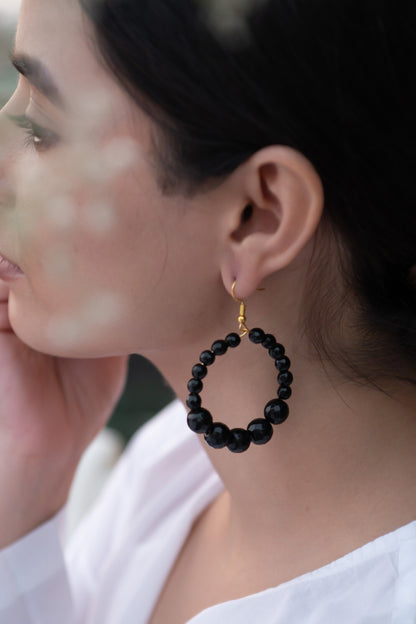 Onyx Stone Hoop Earrings 