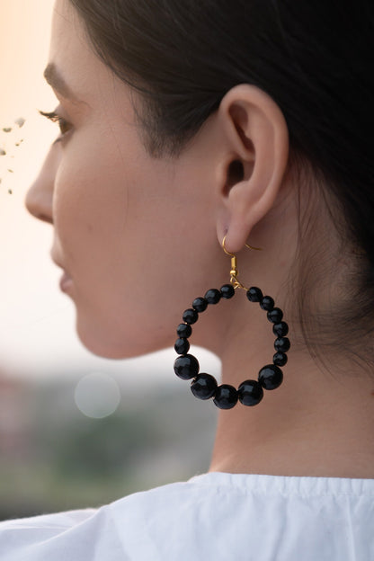 Onyx Stone Hoop Earrings 