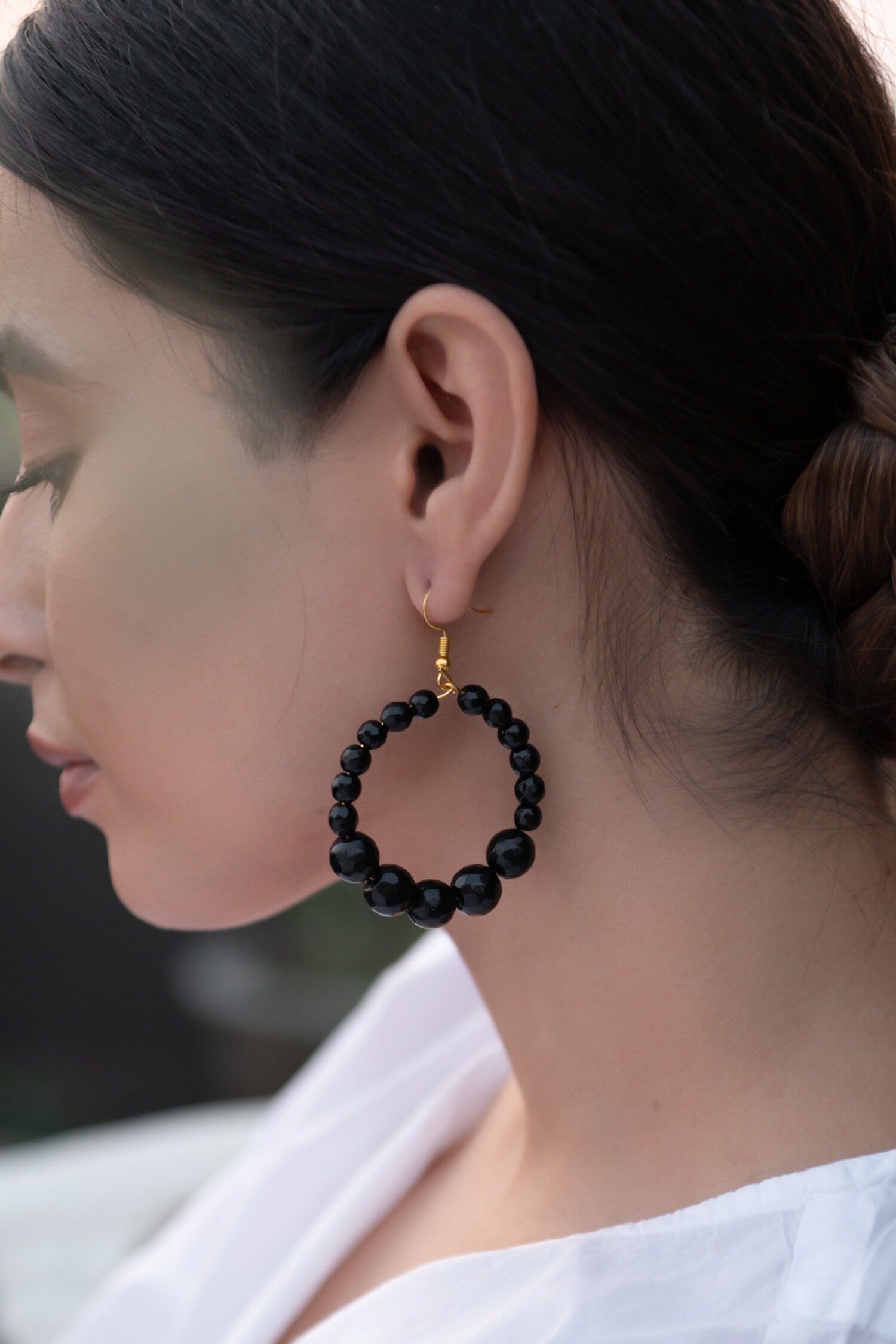 Onyx Stone Hoop Earrings 