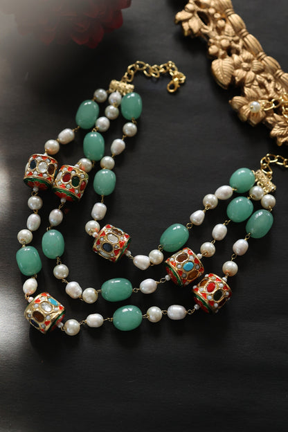 Pearl & Natural Stone Multi Layered Necklace 