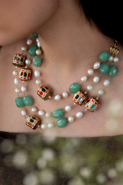 Pearl & Natural Stone Multi Layered Necklace 