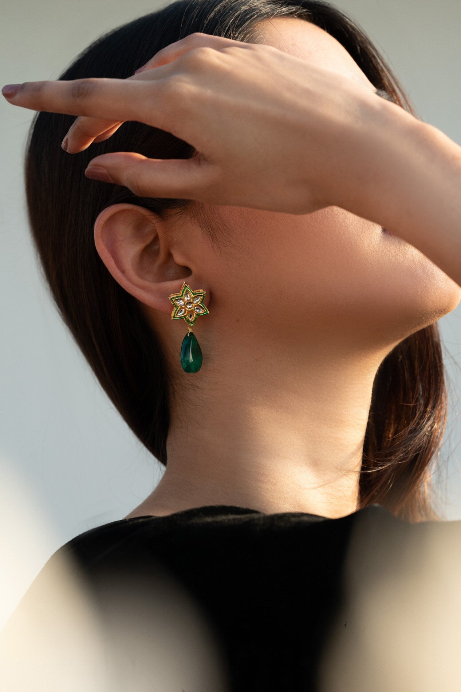Floral Jade Stone Studs 