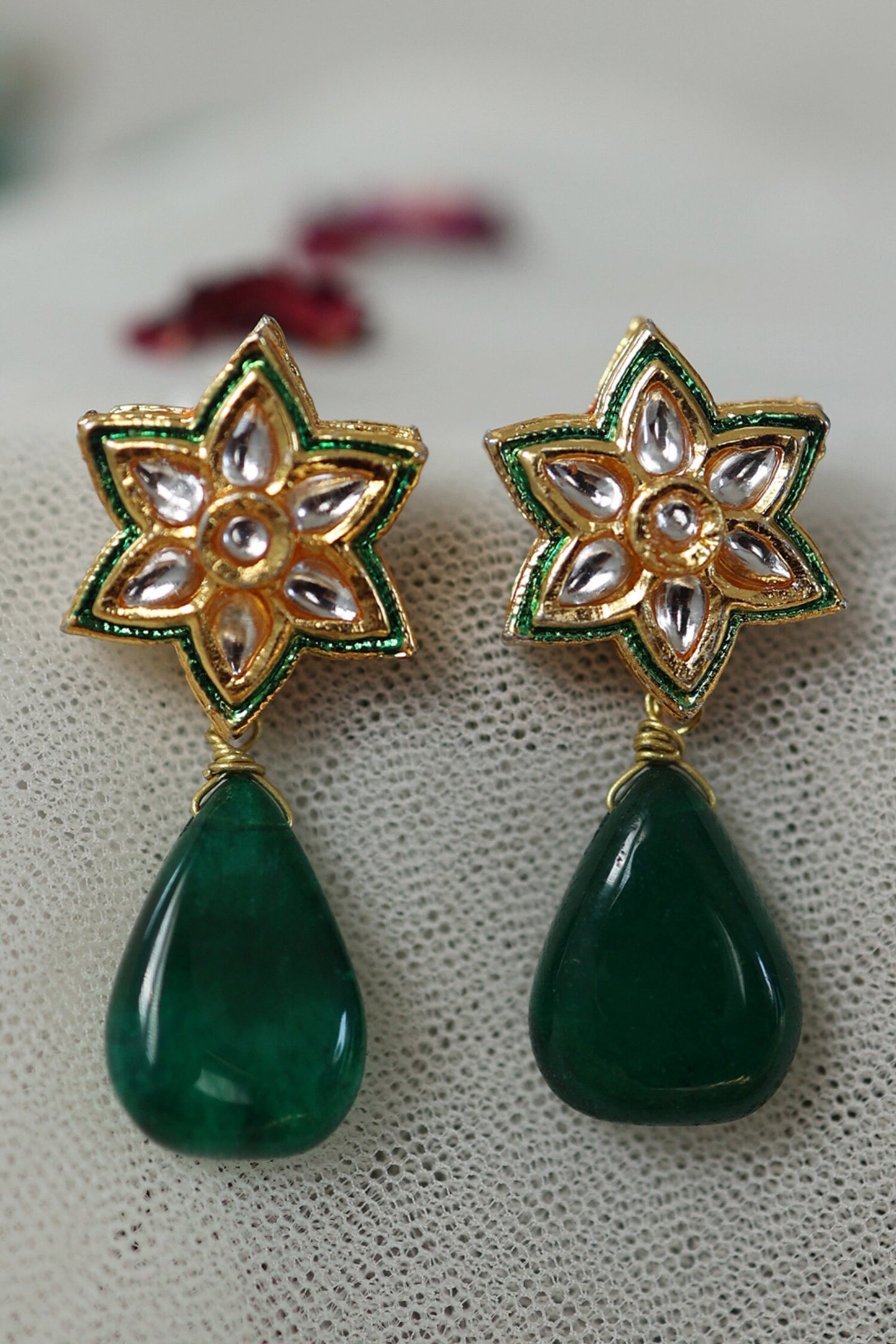 Floral Jade Stone Studs 