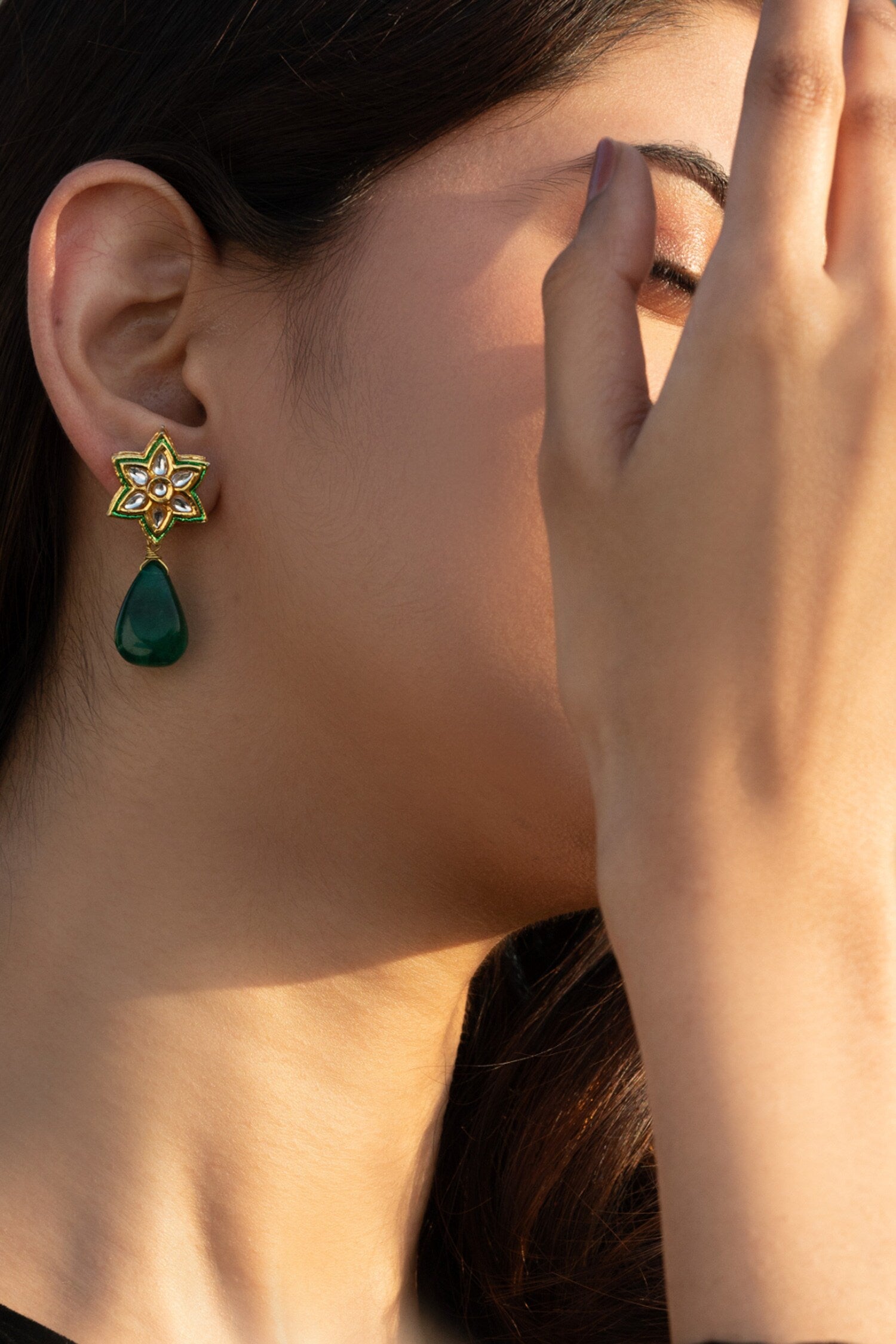 Floral Jade Stone Studs 