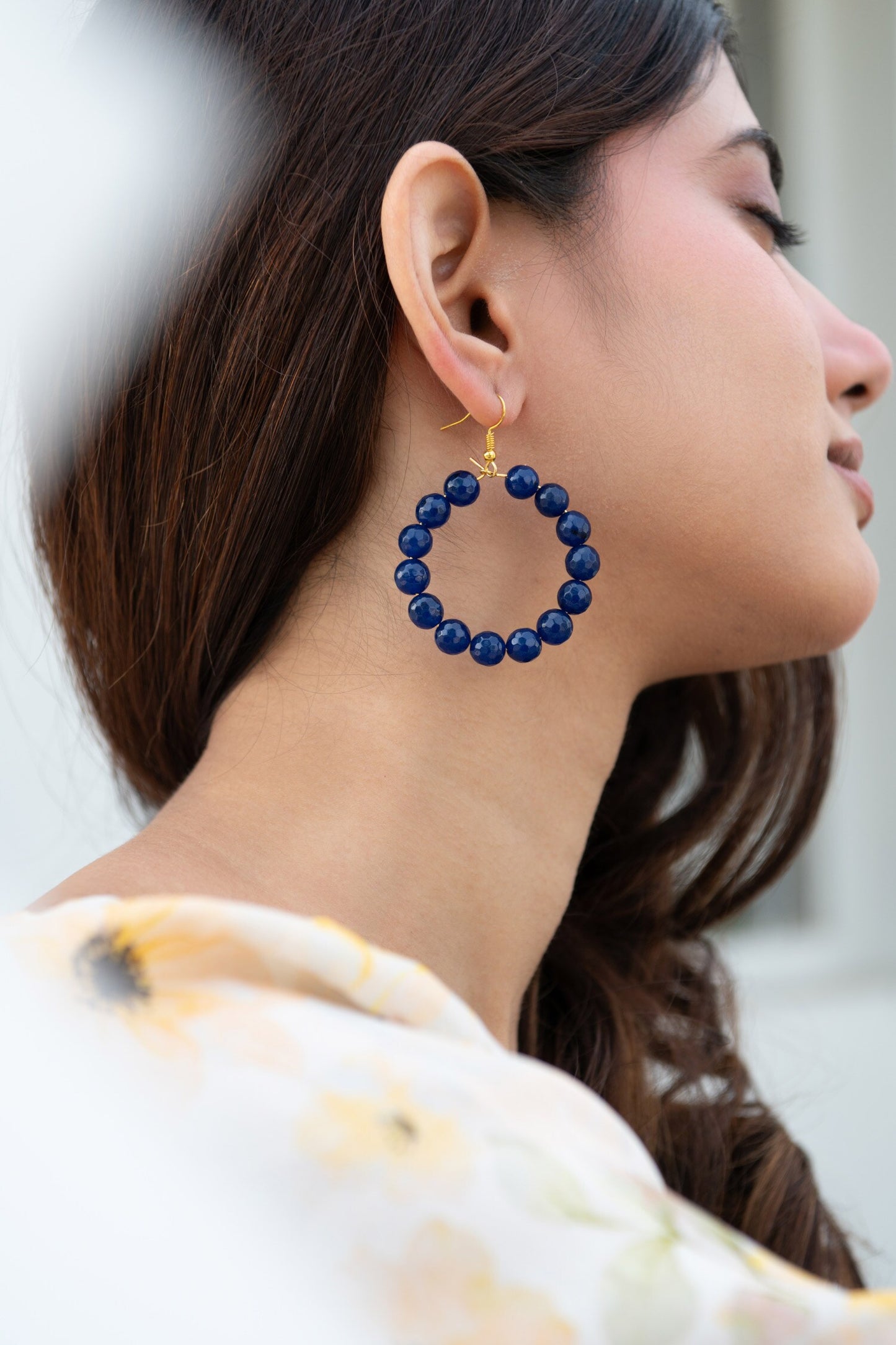 Onyx Stone Hoop Earrings 