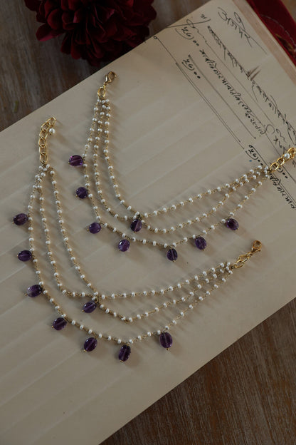Multi Layered Pearl & Onyx Anklets Set of 2 
