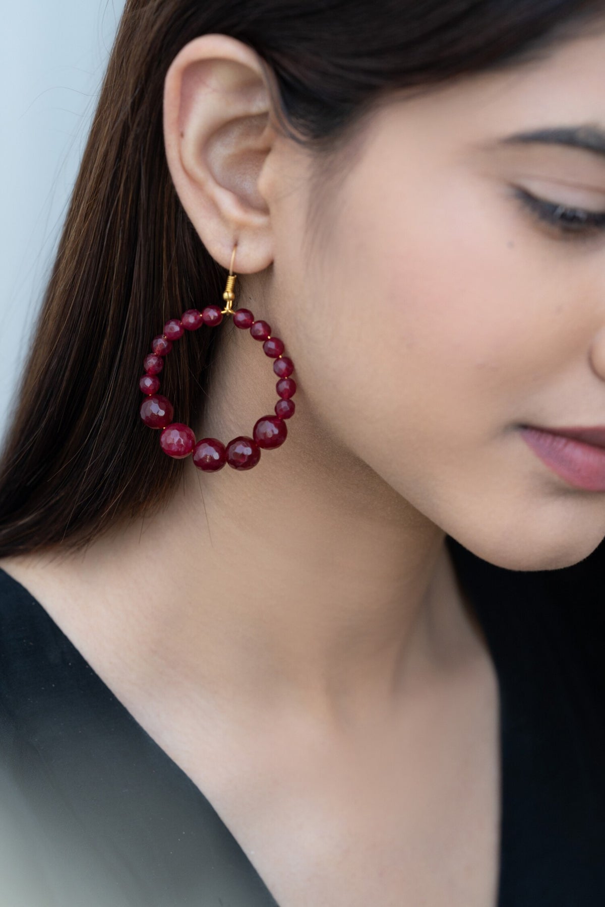 Onyx Stone Hoop Earrings 