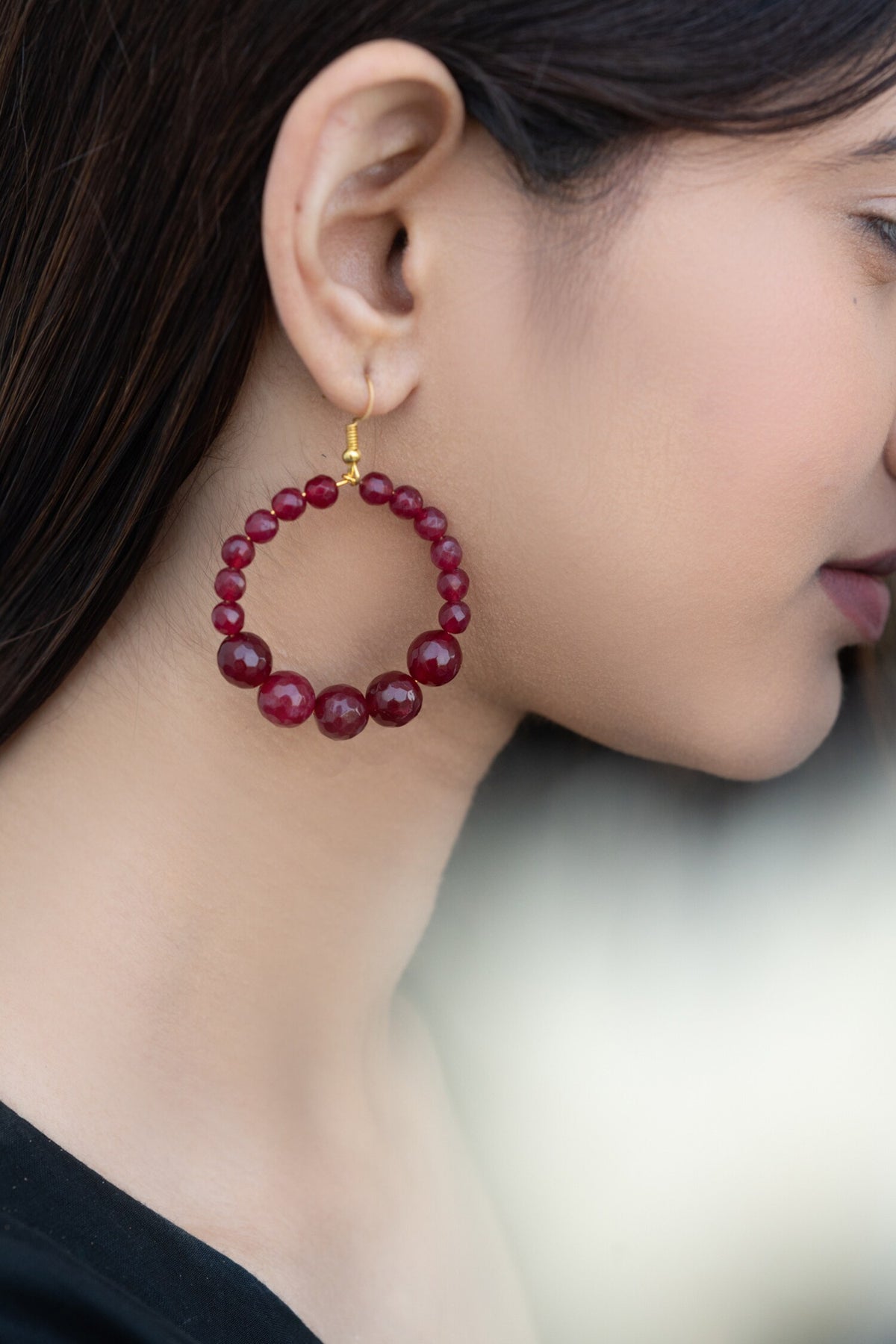 Onyx Stone Hoop Earrings 