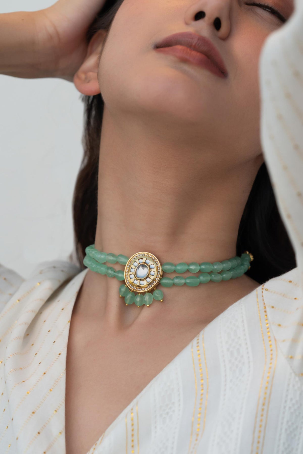 Natural Stones Embellished Choker Necklace 