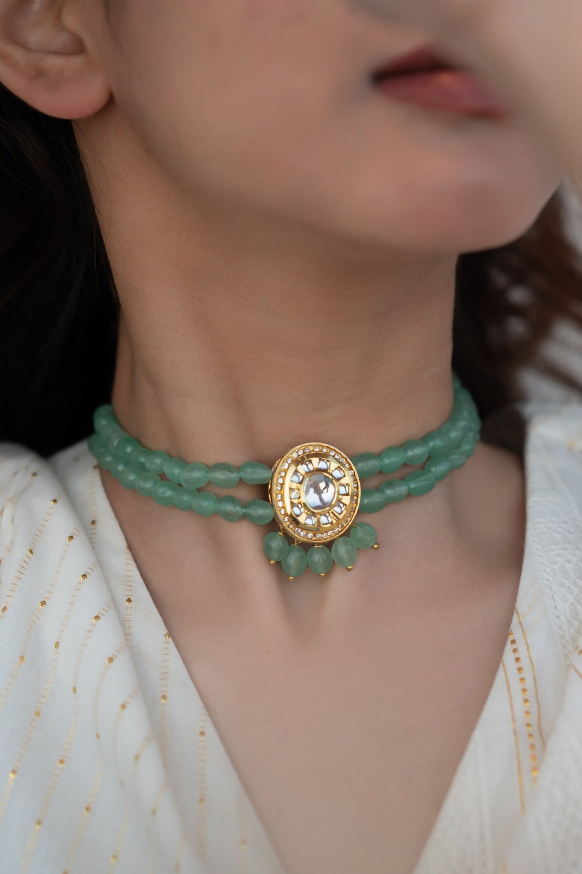 Natural Stones Embellished Choker Necklace 