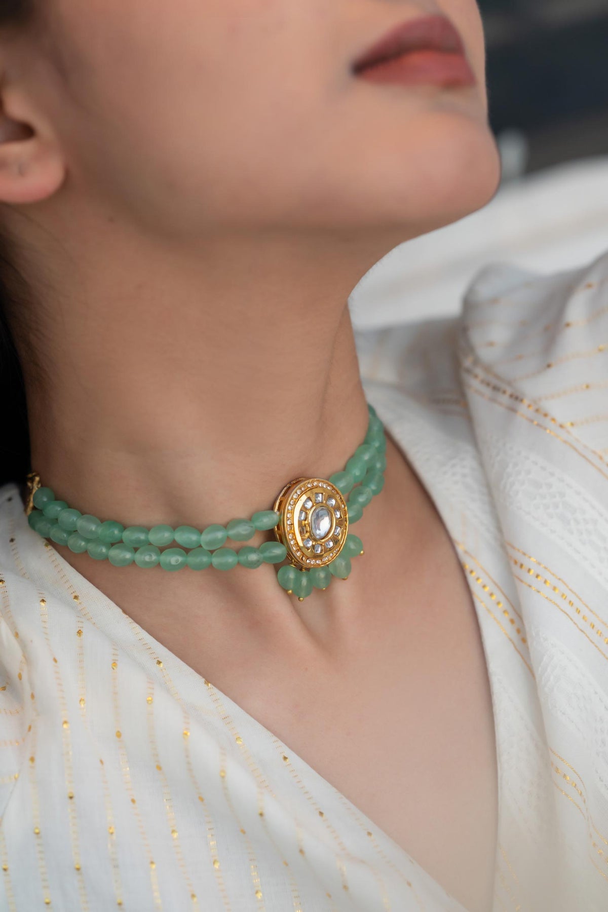 Natural Stones Embellished Choker Necklace 