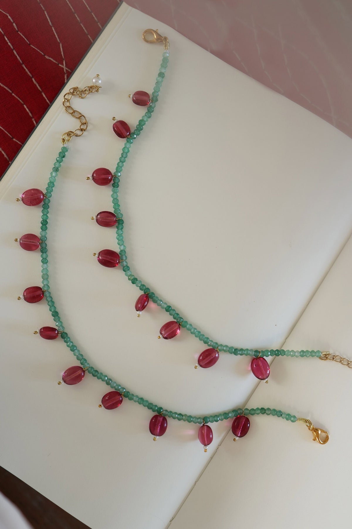 Natural Stones & Onyx Embellished Anklet - Set of 2 